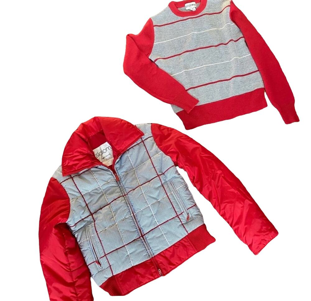 EUC Vintage Slalom Red White Blue Matching Ski Sweater & Jacket Fits a Small